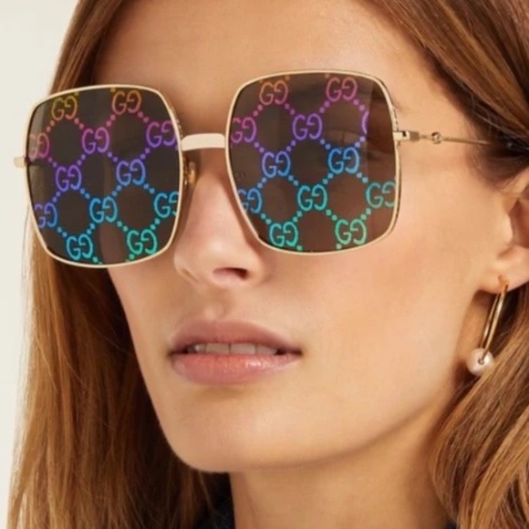 GUCCI EUC SUPREME UNISEX SQUARE GG PRINT MONOGRAM MIRROR SUNGLASSES - Picture 3 of 12